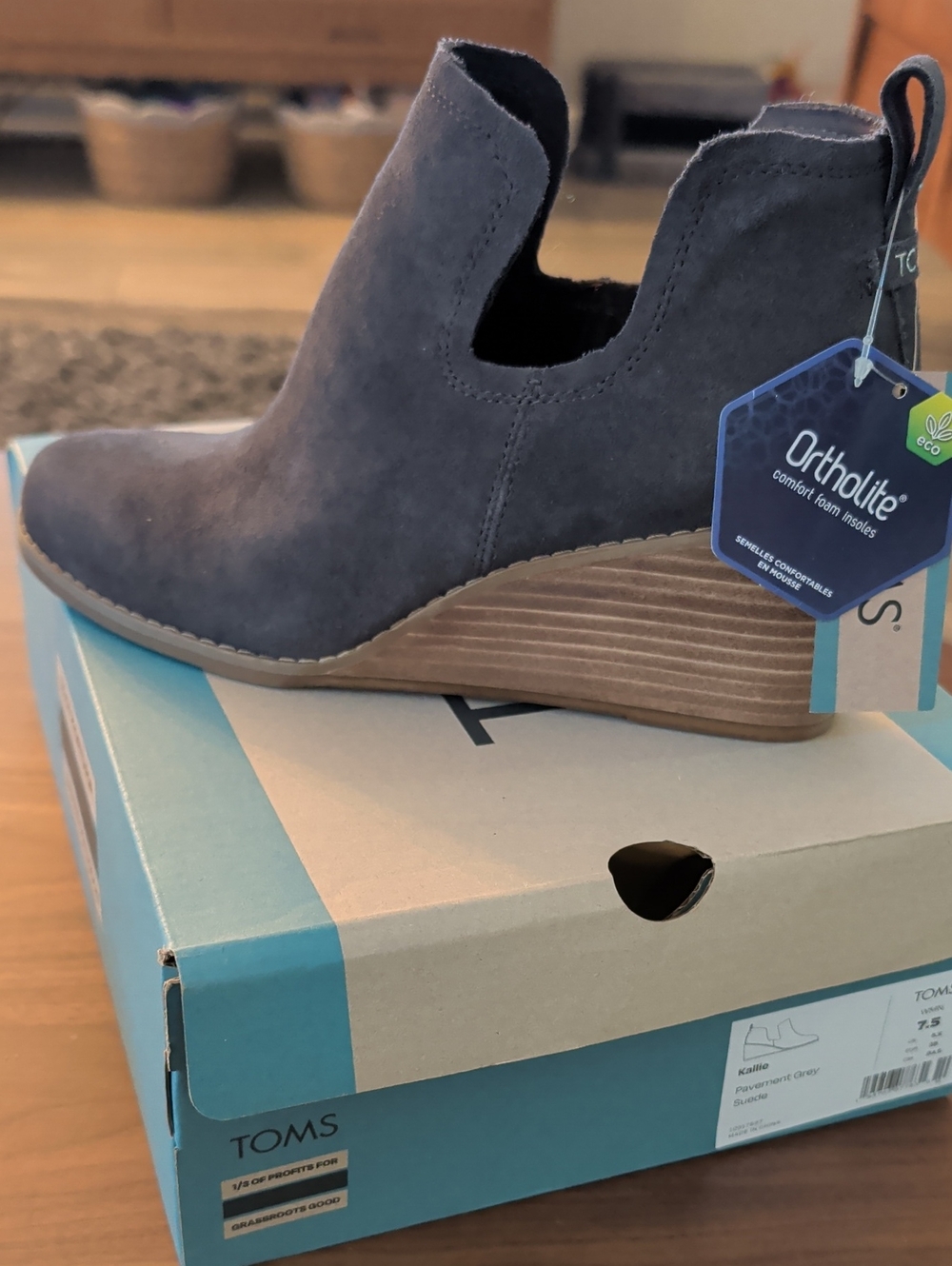 TOMS Kallie Pavement Grey Suede Wedge Ankle Boot